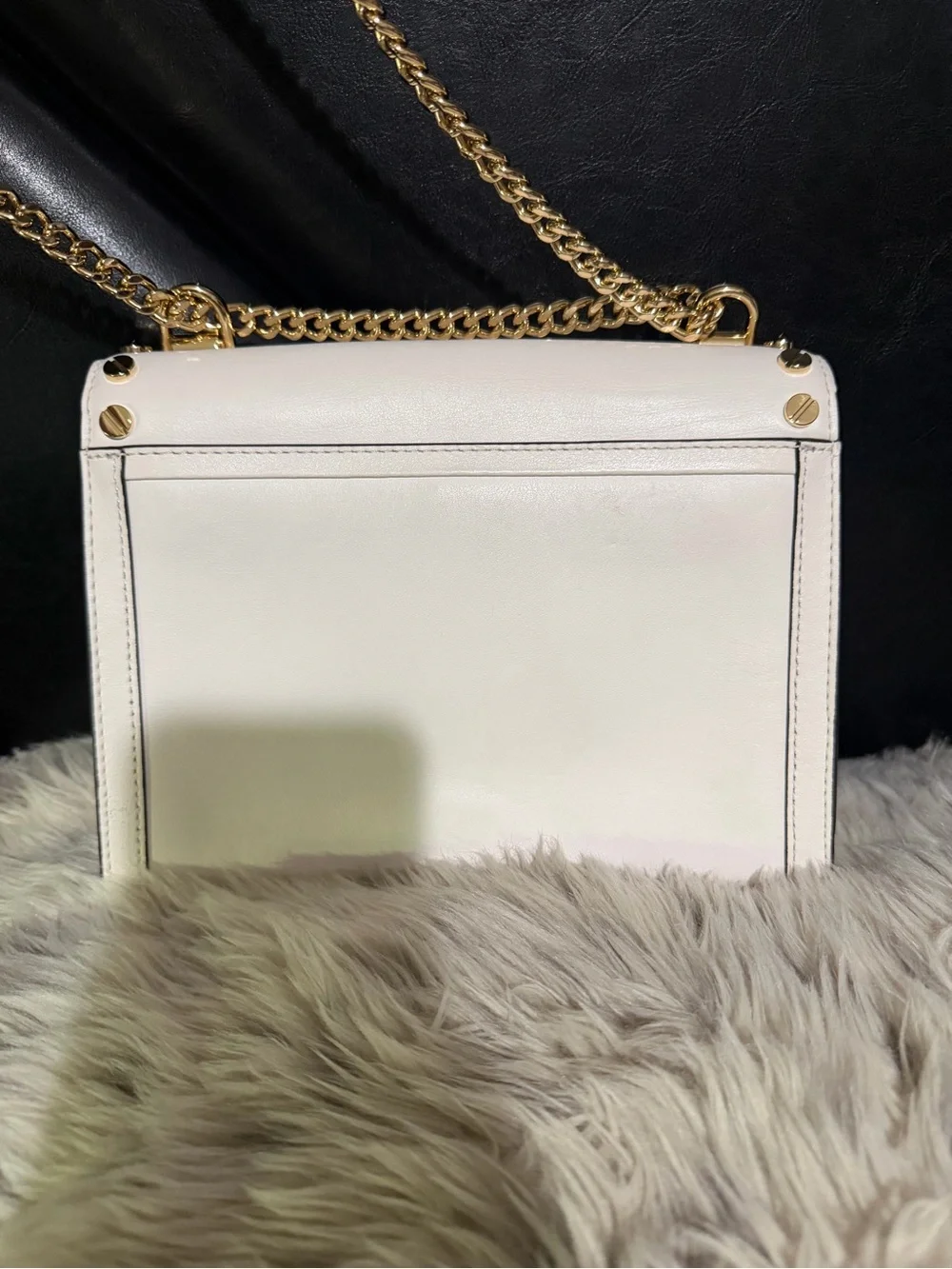 Michael Kors White Gold-Studded Shoulder Bag!